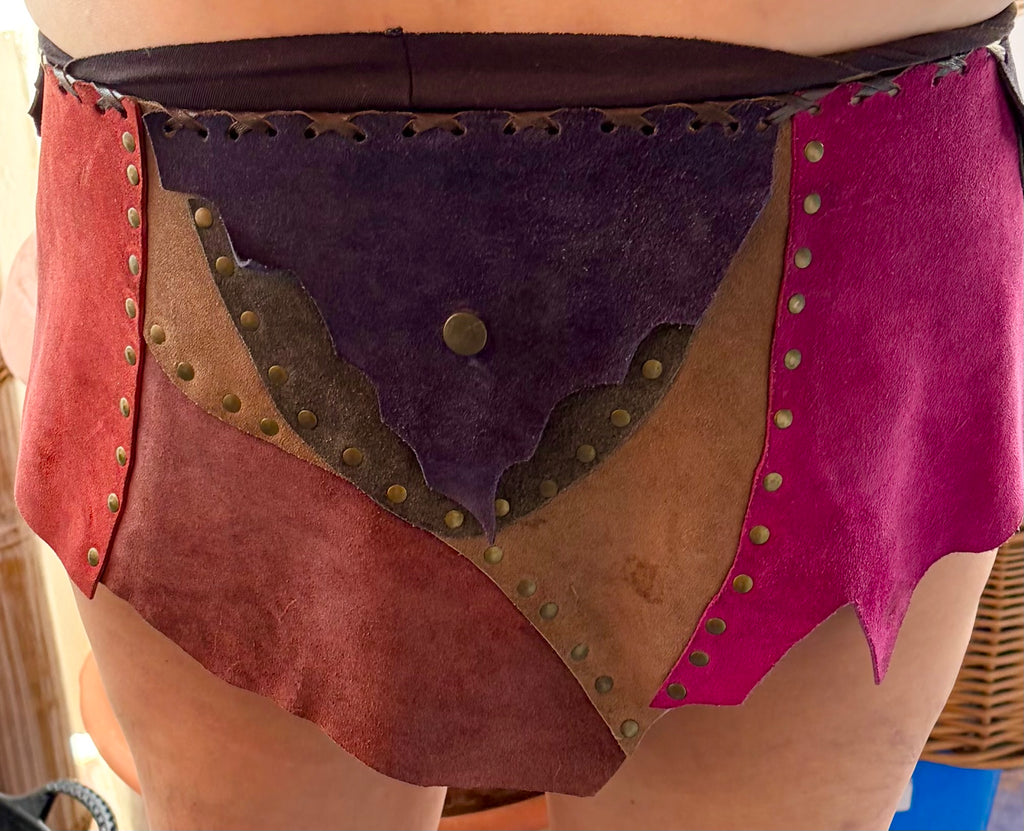 Patchwork suede belt