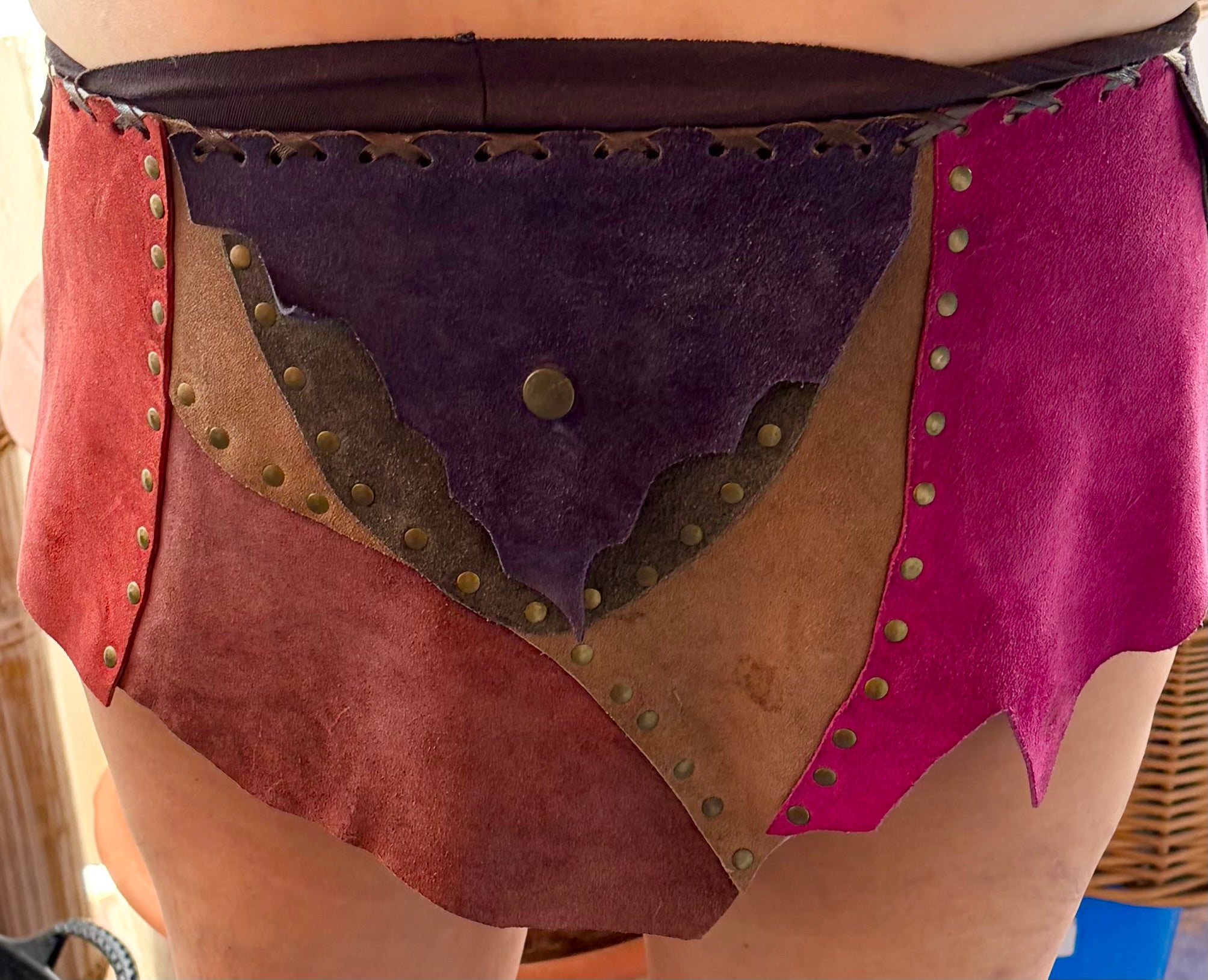 Patchwork suede belt