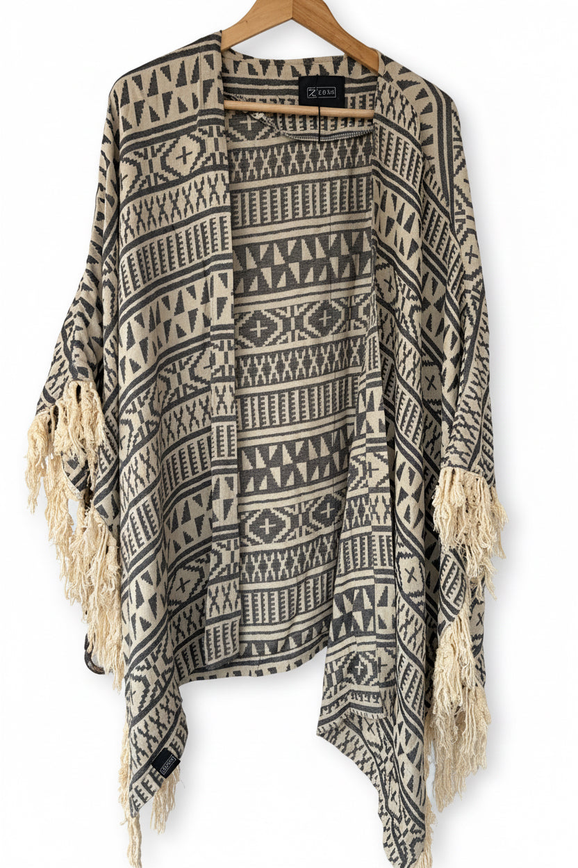 Boho-style knit poncho