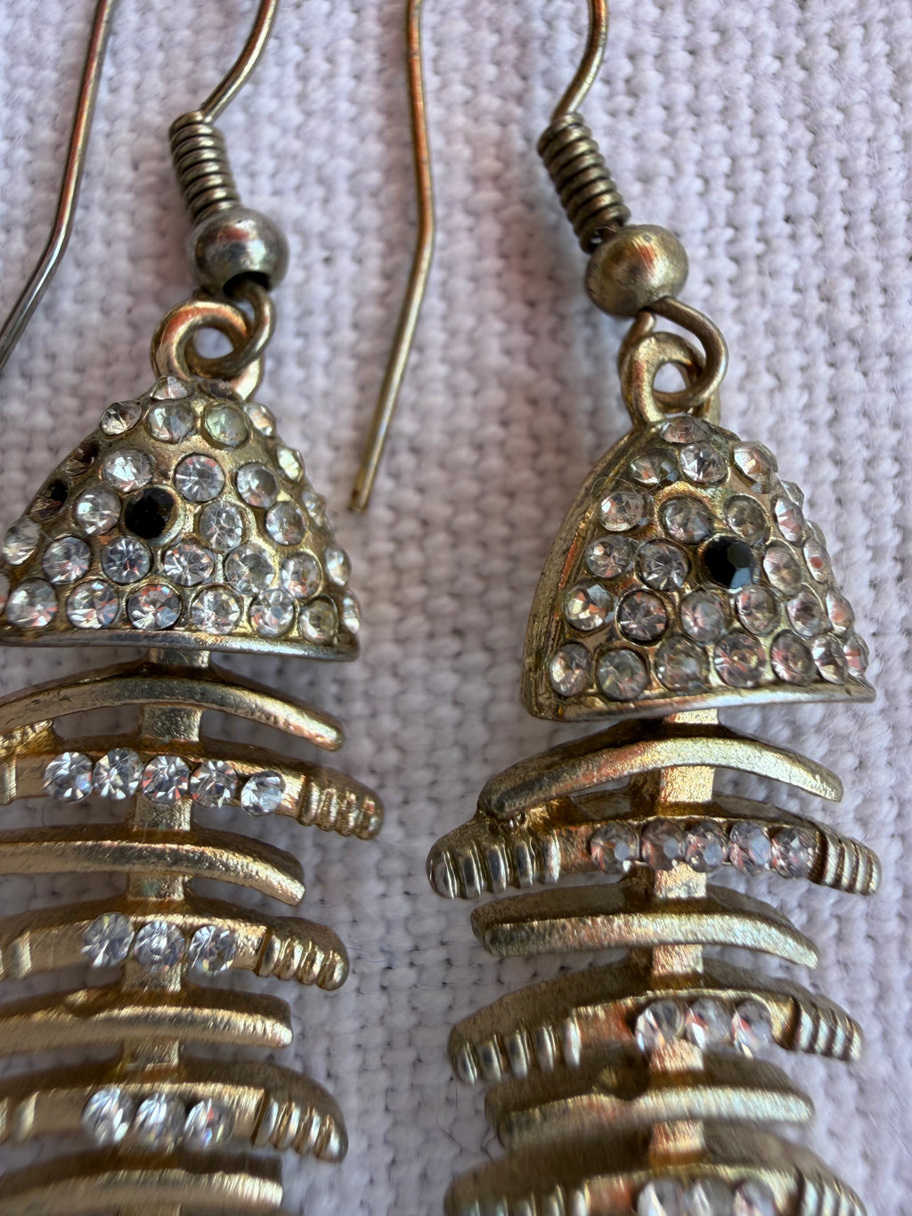 Dangling fish  skeleton earrings