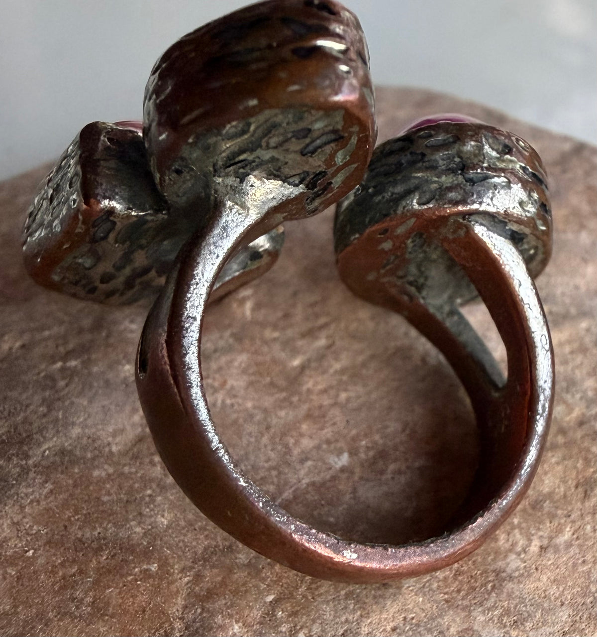Rustic  design ring with three colored stone set