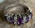 Silver tone amethyst and clear cubic zirconia ring